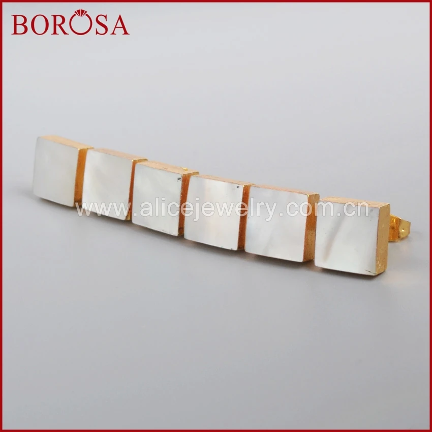 BOROSA ювелирные изделия квадратные натуральные серьги гвоздики в виде ракушки 1
