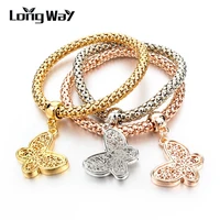 longway butterfly charm bracelets for women christmas gold color crystal bracelets bangles elastic chain jewelry sbr150161
