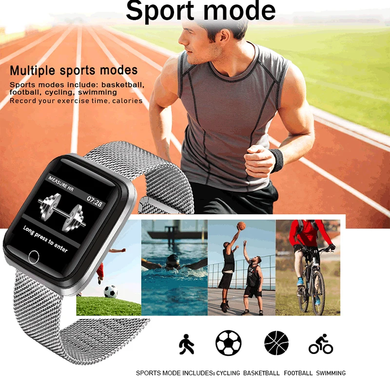 

2019 smart sport watch women men heart rate blood pressure monitor Fitness Tracker pedometer bracelet Stainless Steel Milanese