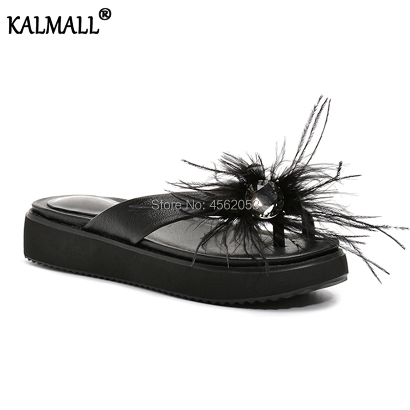 Женские шлепанцы с открытым носком KALMALL черные белые на платформе прозрачными
