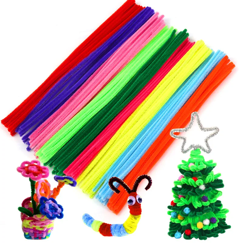 

100Pcs Creative Plush Stick Children Birthday Party Decorations Color Shilly-Stick Handmade Crafts DIY Toys Material Villi Rod