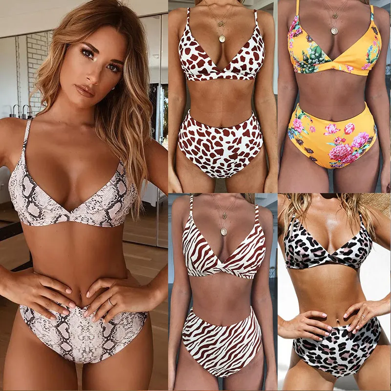 Lurehooker Sexy High Waist Leopard Print Bikini Set Two Piece Floral Swimwear Women Halter Swimsuit Brazil Biquini |