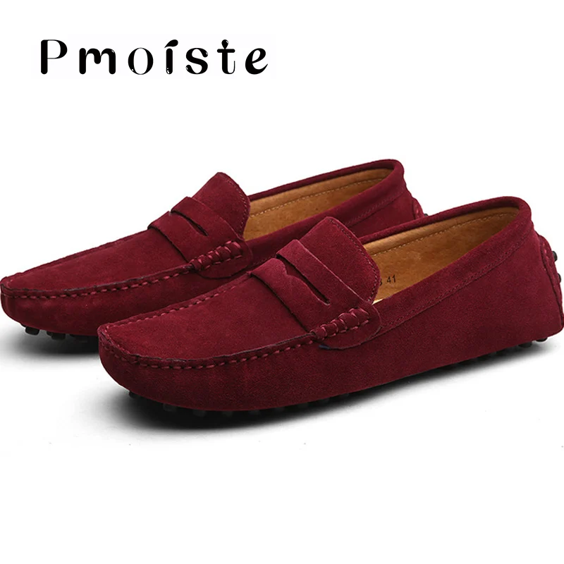 Wine red Мужская обувь размера плюс 11,5-15; Мужская обувь из коровьей замши; массажные лоферы из натуральной кожи для вождения; повседневная мужская обувь - Цвет: Wine red