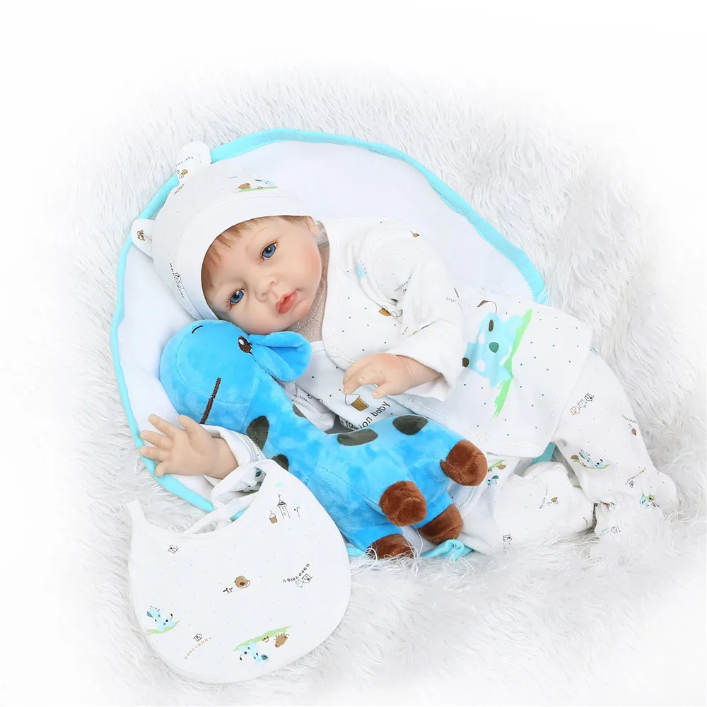 Bebe 22 дюйма reborn мягкие силиконовые куклы с синим жирафом магнитная бутылочка
