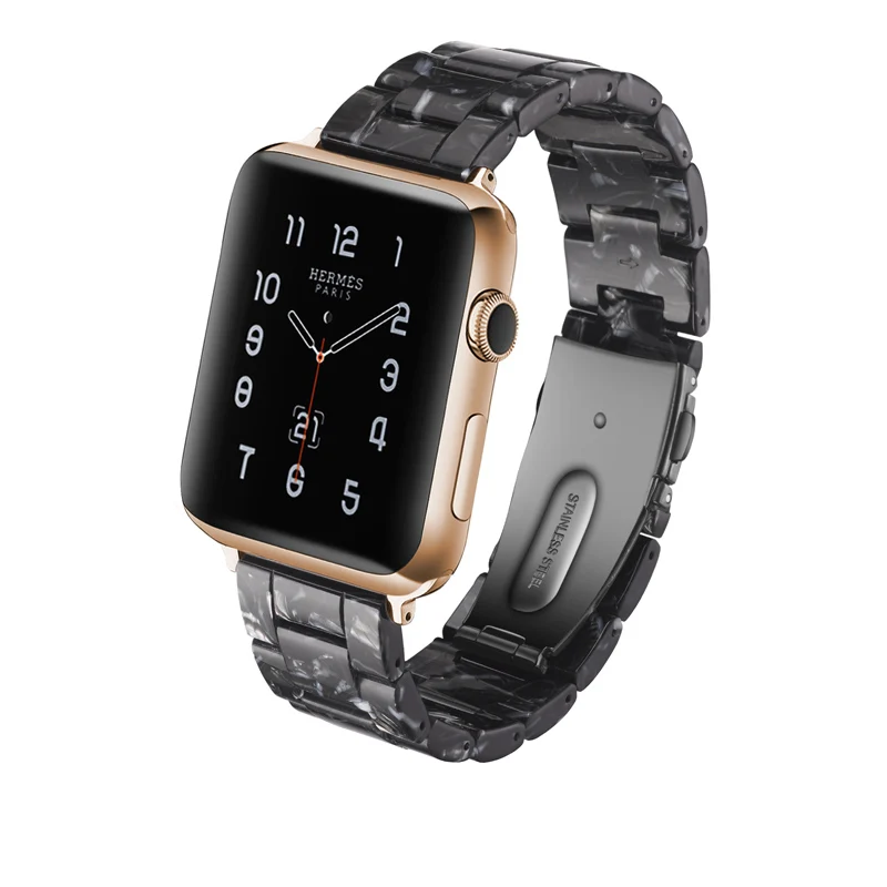 black flower Mdnen имитация Керамика ремешок для наручных часов APPLE Watch, версии 3, 2, 1, 42 мм 38 мм и нержавеющая сталь металлический корпус наручных часов Iwatch, браслет на запястье смола ремень аксессуары для часов Ремешок для часов - Цвет ремешка: black flower