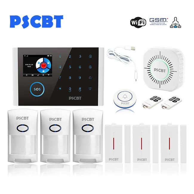 Set 5 PSCBT Беспроводная SIM GSM домашняя охранная lcd сенсорная клавиатура wifi GSM сигнализация комплект датчиков английский, русский, испанский голос - Цвет: Set 5