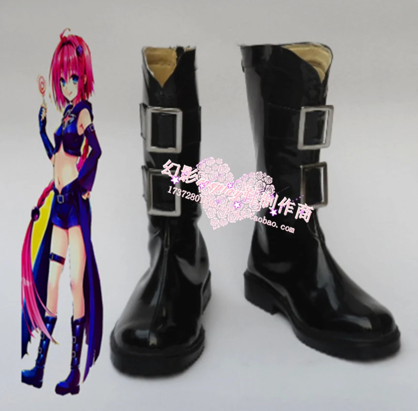 

To Love Ru Kurosaki Mea Halloween Black Cosplay Shoes Boots H016