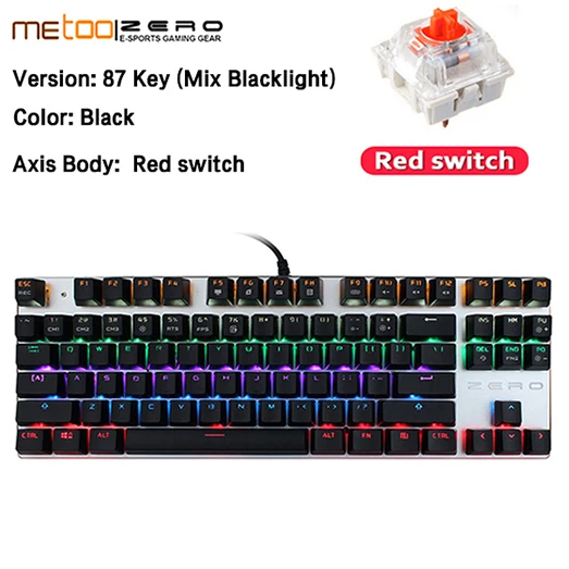 87 Black Red Switch METOO ZERO игровая механическая клавиатура синий/черный/красный переключатель анти-ореолы подсветка Teclado Проводной USB для геймера английский/русский - Цвет: 87 Black Red Switch