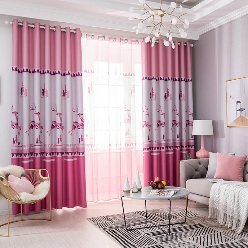 Современные занавески с простым принтом радостным оленем для детской спальни
