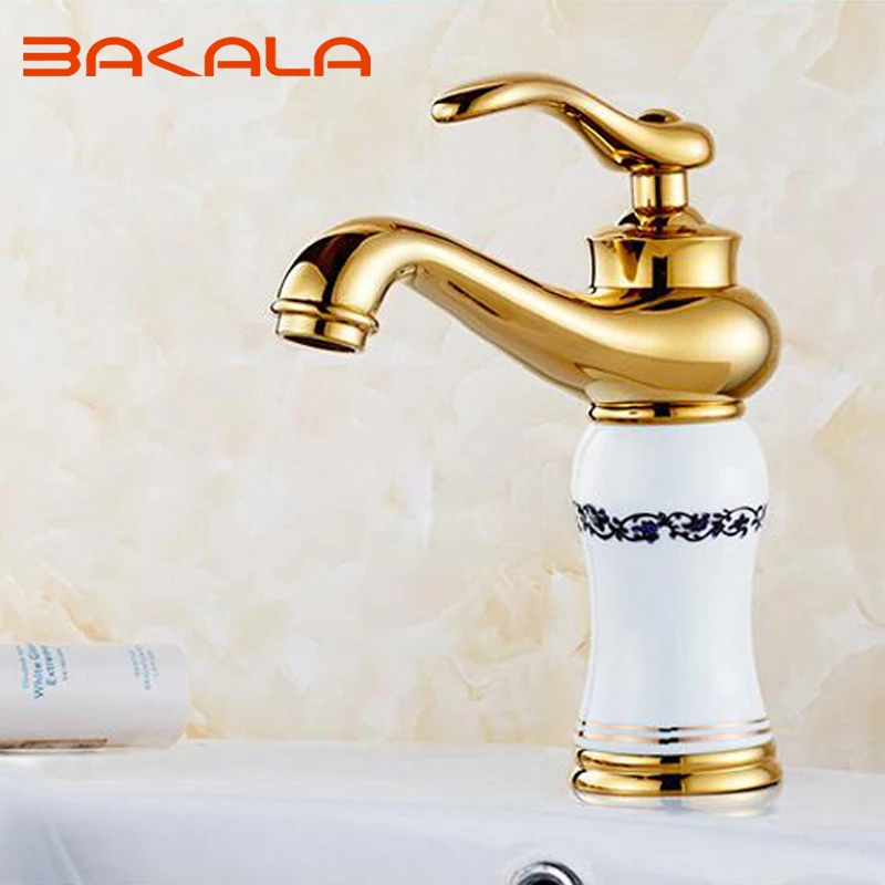 BAKALA золотистый водопроводный кран полностью медный европейский ретро смеситель