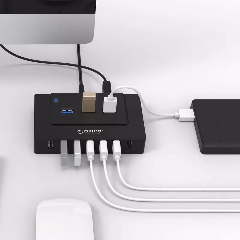 ORICO USB 2,0/3,0 концентратор 10 портов usb-хаб 5 Гбит/с адаптер питания высокоскоростной сплиттер адаптер для ПК LaptopNotebook-черный(H9910-U3
