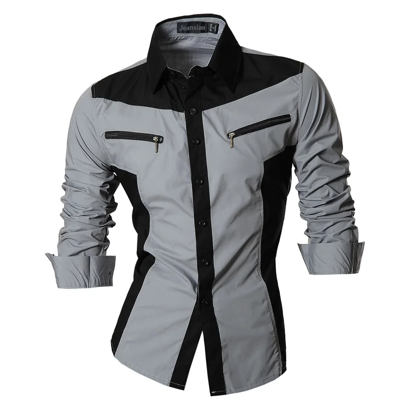 jeansian Spring Autumn Features Shirts Men Casual Shirt Long Sleeve Slim Fit Male Shirts Zipper Decoration (No Pockets) Z018