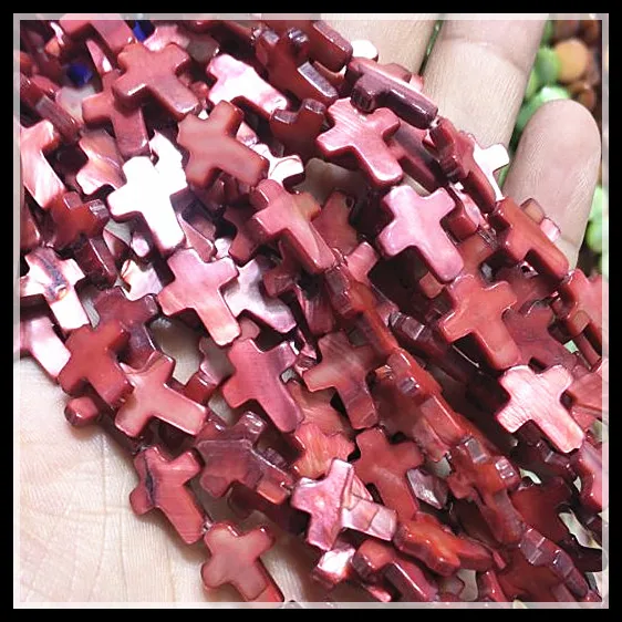 dark red 26 шт. натуральные бусины в виде ракушки перламутровый крест формы в виде ракушки нити белого цвета для изготовления браслетов аксессуары 12x16 мм цвета - Цвет: dark red