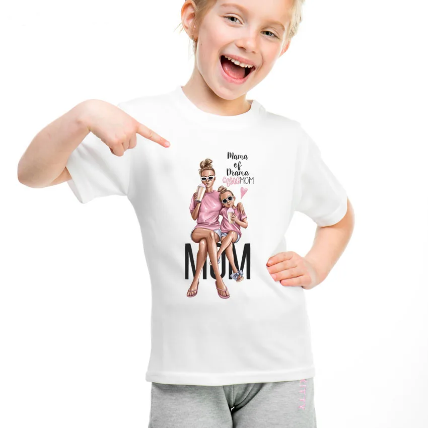 Модная белая футболка для мамы и дочки в стиле Харадзюку одежда родителей детей