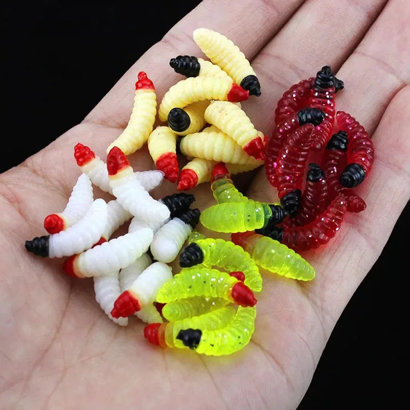 

50pcs 2.4cm Smell hand pole bait fishing lure soft bread bug bionic grubs trout lure soft bait hot Smell Hand Pole Bait Carp