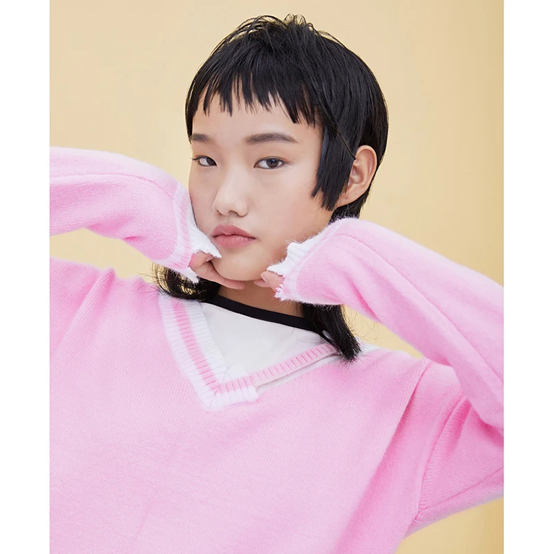 women fashion V-neck hole sweater female loose heart-shaped set of sweet SHSW5233 | Женская одежда