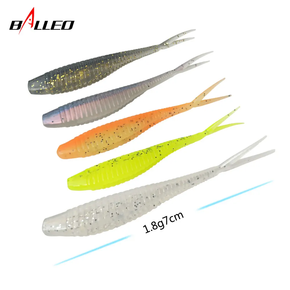 Balleo 10pcs/lot Fork Tail jig soft lure 7cm/1.8g Fishing Shad Silicone bait Soft Plastic Bait Feeder For Pike fishing | Спорт и