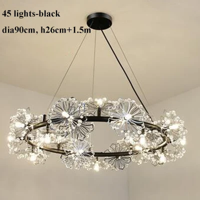 black-45 lights Скандинавские Золотые/черные металлические светодиодные люстры для гостиной, хрустальные бусины, светодиодные подвесные люстры, светильники для столовой, подвесной светильник - Цвет абажура: black-45 lights