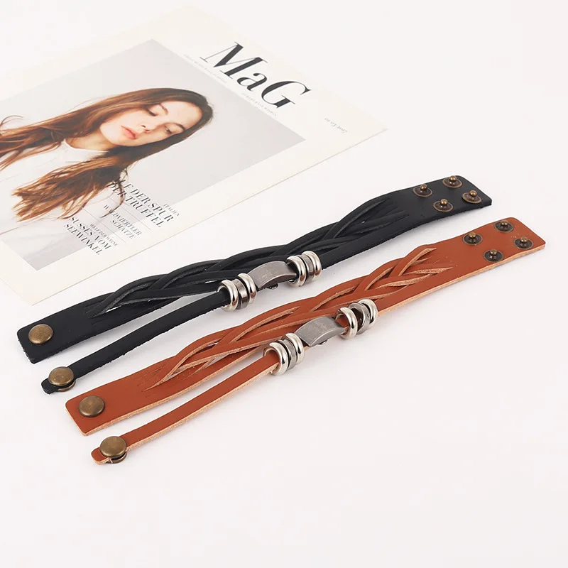 Мужской кожаный браслет модные витые браслеты в стиле панк черный коричневый