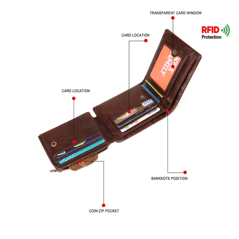 Мужской кошелек из натуральной кожи с блокировкой Rfid, мужские короткие винтажные тройные кошельки, кошелек, кредитный держатель для карт с отделением для монет