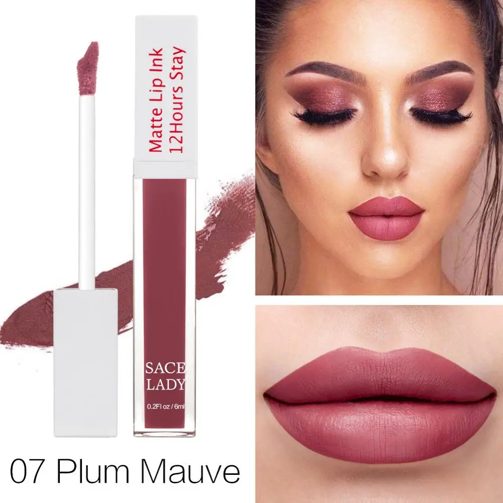07 Plum Mauve SACE LADY, 23 Цвета, матовая губная помада, макияж, стойкая жидкая помада для губ, телесный оттенок для губ, макияж, водостойкий блеск для губ, косметика - Цвет: 07 Plum Mauve