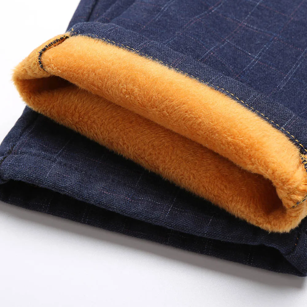 Мужские Slim Fit Повседневное Бизнес штаны в клетку из хлопка с флисовой подкладкой