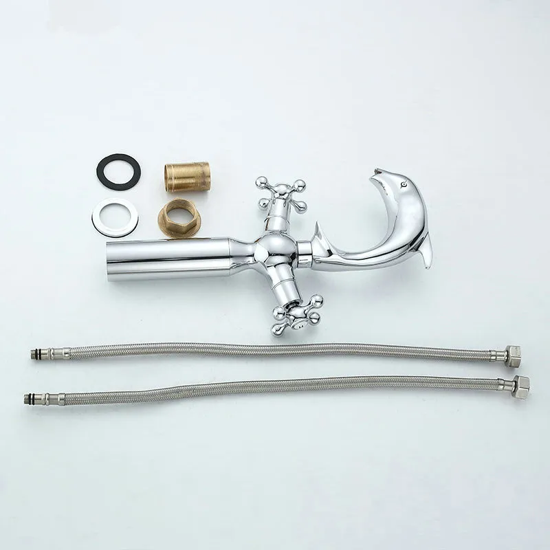 Кран в виде дельфина смеситель для раковины с двойной ручкой хромированная