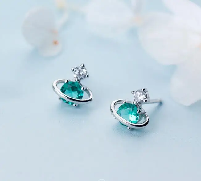 9mm New 100% REAL. 925 Sterling SIlver Fine Jewelry Green CZ star &amp Stud Earrings C-E6086 | Украшения и аксессуары