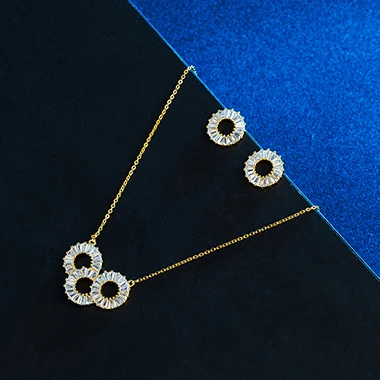 Gold Hadiyana2018 Мода Круглый невесты богиня AAA набор из циркония Лидер продаж блестящие наборы для женщин ожерелье серьги ювелирные изделия вечерние TZ8111 - Окраска металла: Gold
