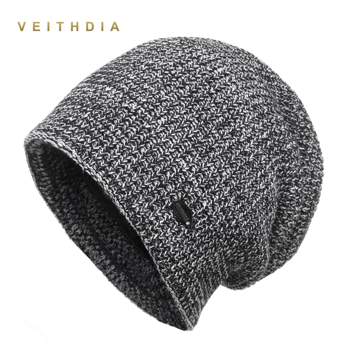 VEITHDIA двухслойные шапки Skullies зимние для Мужчин Вязаные плюс бархатные Лоскутные