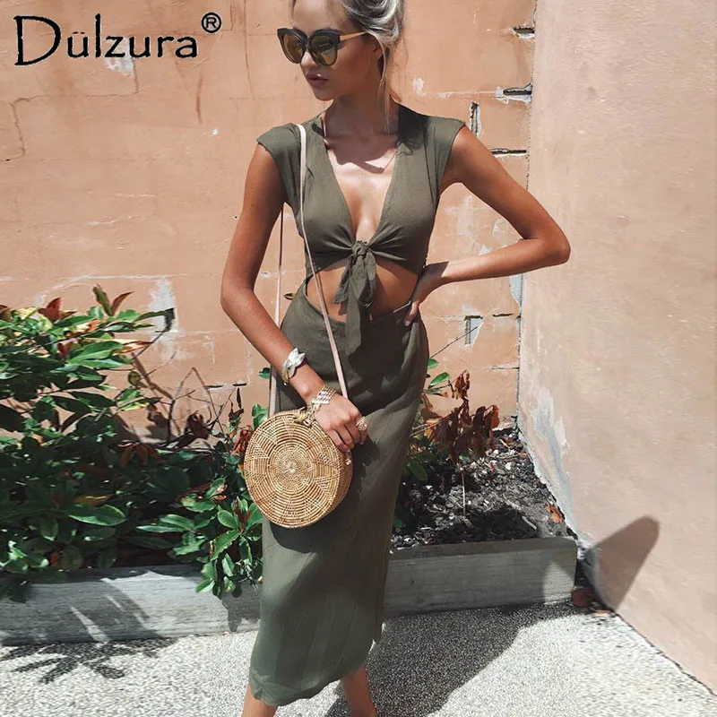 Dluzura выдалбливают Сплит Женщины Сексуальная Bodycon Платье 2018 летнее платье без