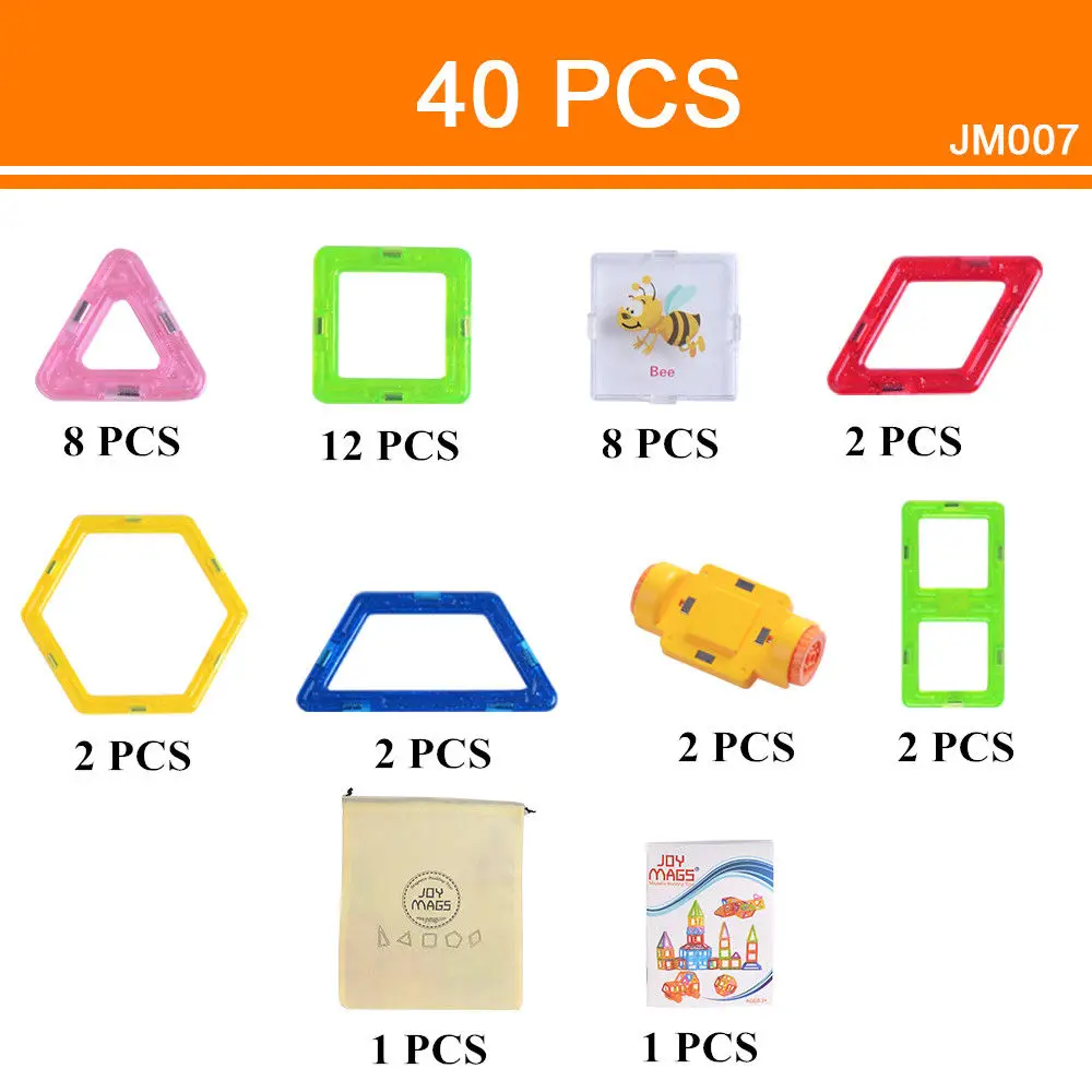 40pcs SuSenGo 60/80/100/130 шт. Мини Магнитный блок дизайнерская модель 3D кирпичное здание игрушки "сделай сам", Конструкторы для детей подарок для детей - Цвет: 40pcs