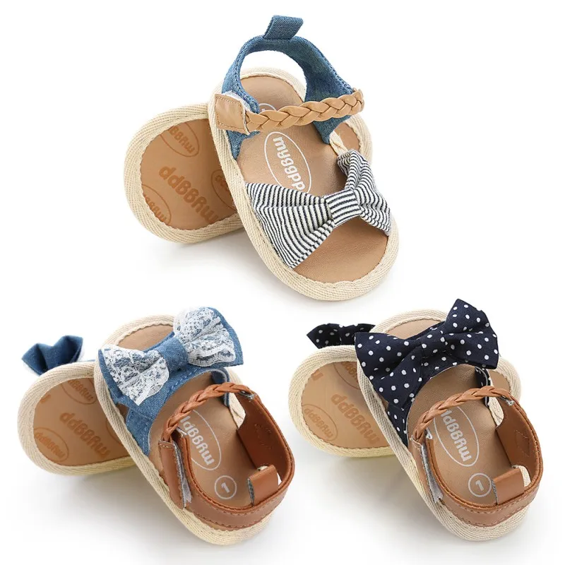 

Baby Girl Sandals Baby Shoes Summer Cotton Canvas Dotted Bow Baby Girl Non-slip Sandals Newborn Beach Sandals Droppshiping