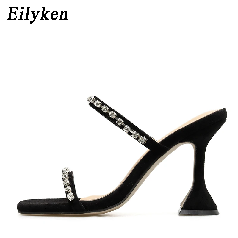 Black Eilyken/Новинка года; модные стразы; цвет золотистый, черный; шлепанцы; женские туфли без задника на высоком каблуке; женская обувь для вечеринок - Цвет: Black