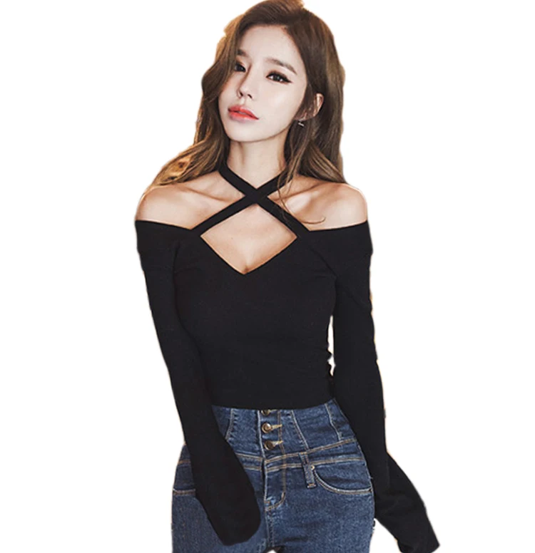 

Sexy Shirt Women Tops Long-sleeved Blouse Autumn Women Blouse 2017 Deep V Collar Hollow Out Slim Bottoming Shirt
