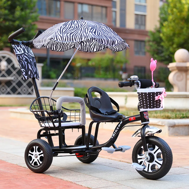 Baby Twin Tricycle Stroller 3 Wheels Double Stroller for Kids Twins Guardrail Seat Baby Toddler Bicycle Car Tricycle Child Pram