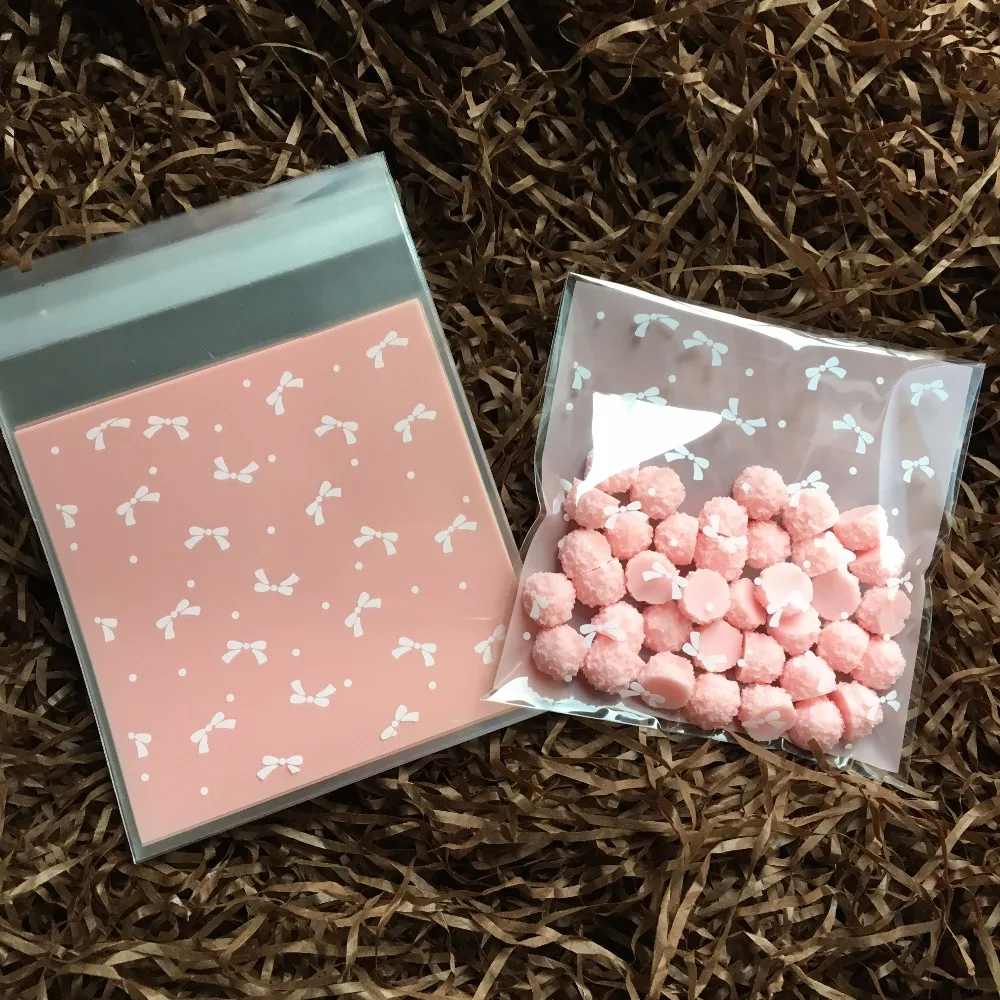 100 шт./лот розовый мини бант упаковочный пакет для печенья прозрачная упаковка