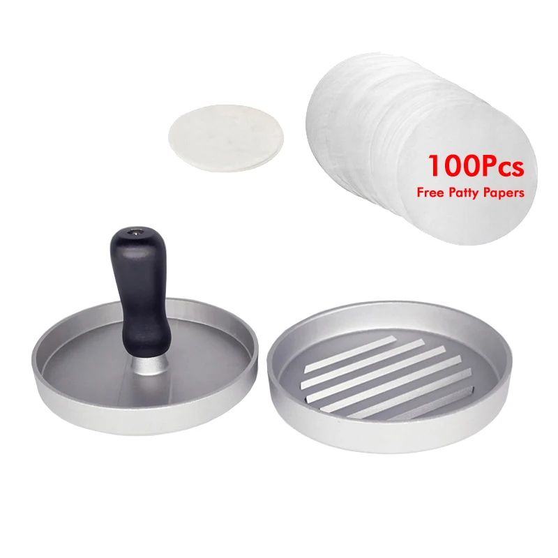 1B Press Paper100Pcs Новые Алюминиевые мясные инструменты антипригарные поварские котлеты гамбургер формы гамбургер производитель форма для гамбургера пресс для котлет бургер производитель плесень - Цвет: 1B Press Paper100Pcs
