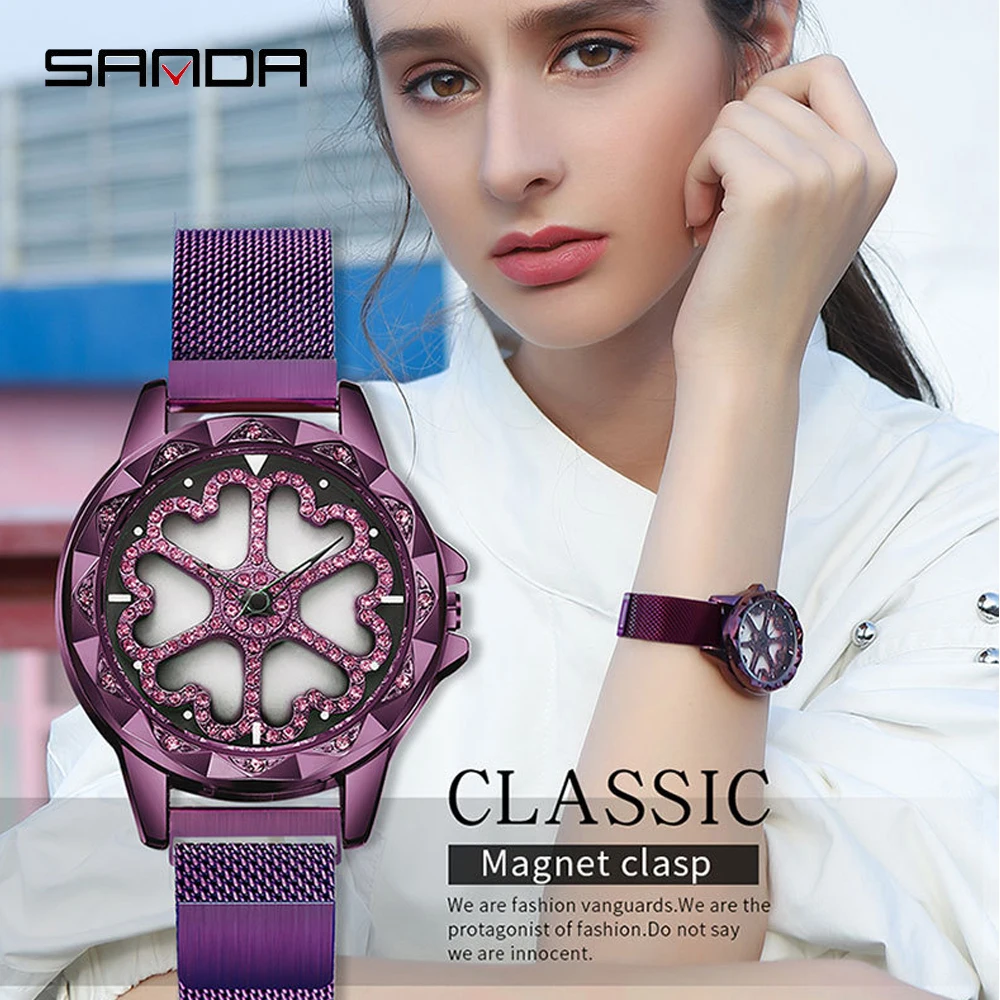 

Модные женские часы, водонепроницаемые, с поворотным циферблатом и магнитной застежкой