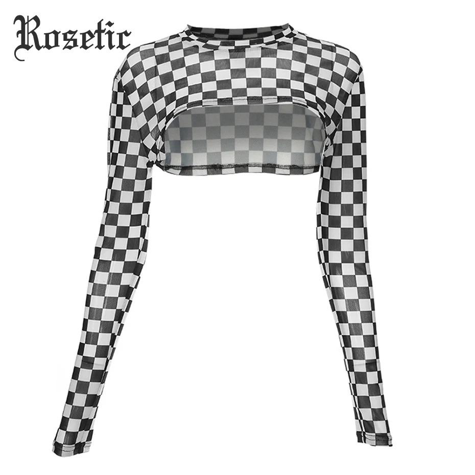 Женская асимметричная футболка Rosetic готический винтажный клетчатый короткий топ