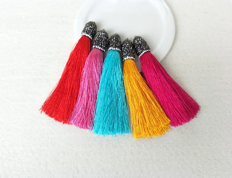 10 шт. разноцветные хлопковые Подвески с кисточками и кристаллами выложенные