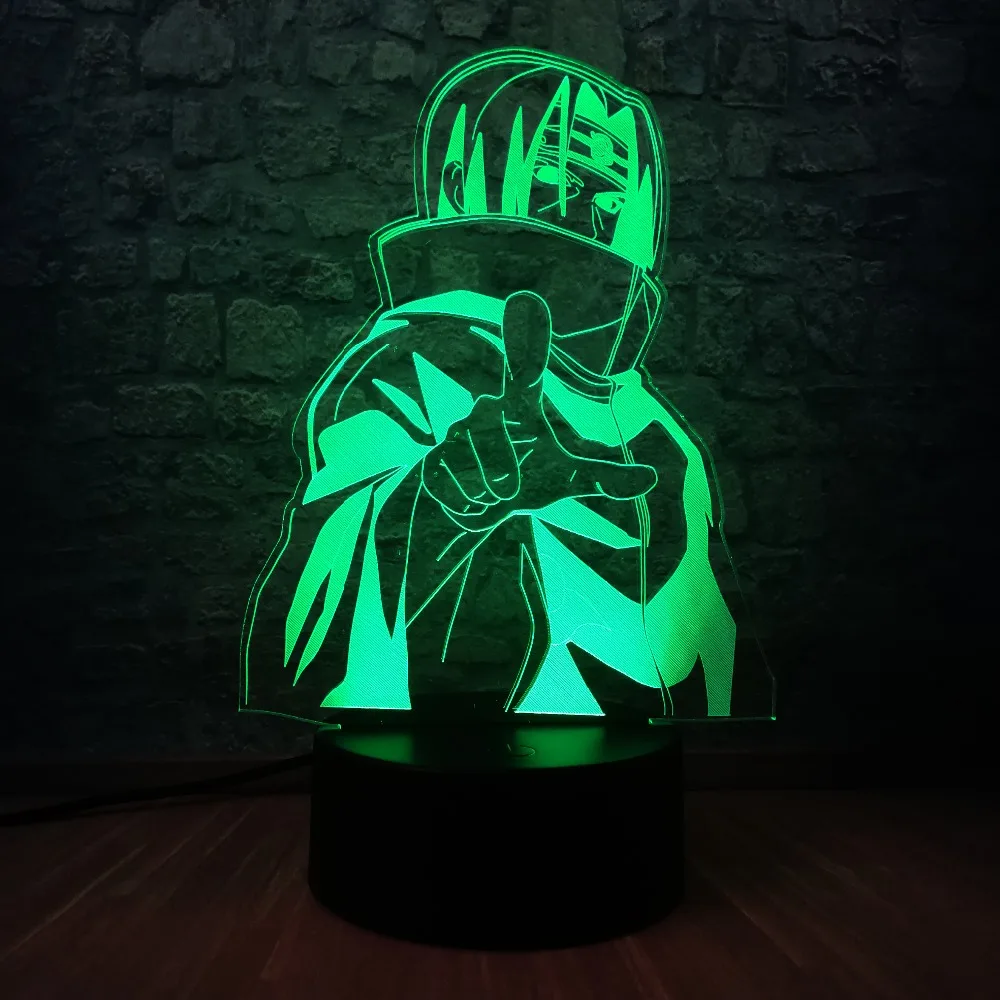 Аниме Наруто Учиха Итачи 3D светодиодный настольная лампа 7 цветов Изменение RGB