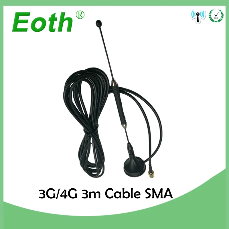 Eoth 10pcs 4G LTE Antenna 10dbi SMA Male Connector Aerial 698-960/1700-2700Mhz IOT magnetic base 3M Clear Sucker Antena