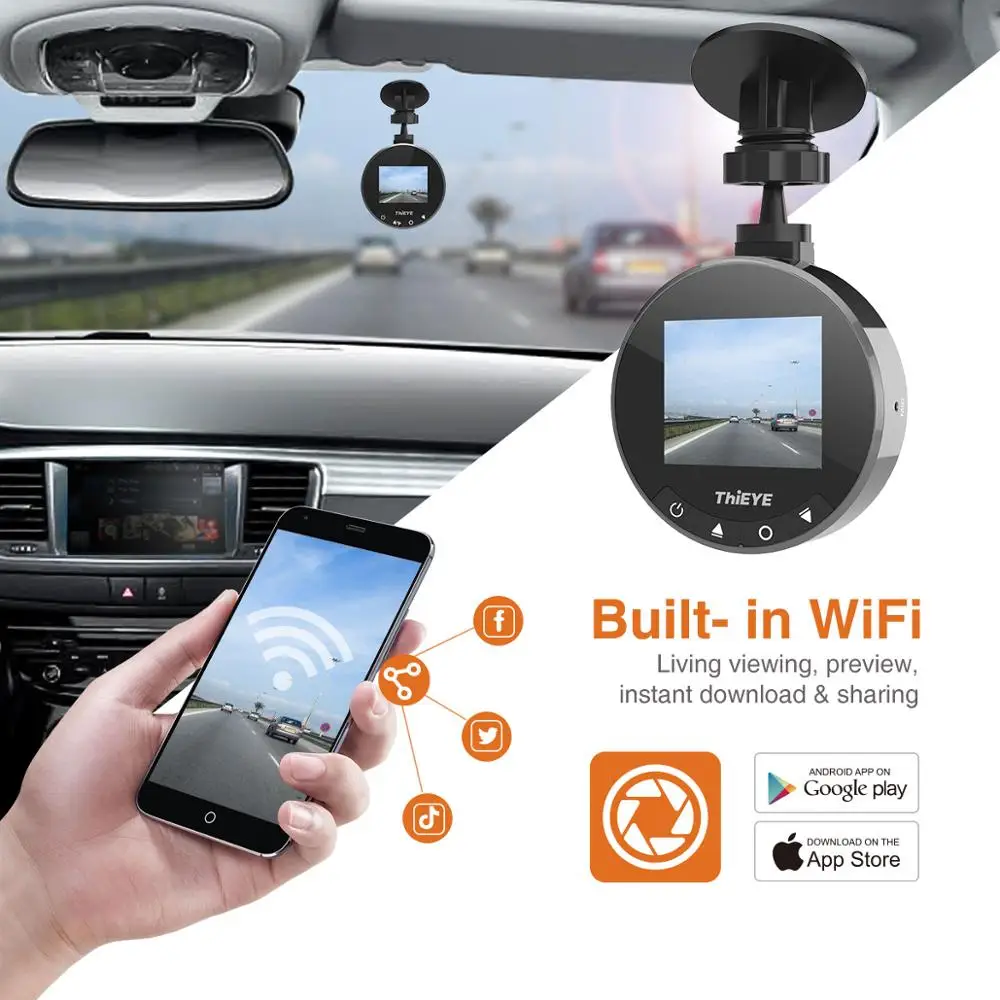 Автомобильный видеорегистратор ThiEYE Safeel Zero + WiFi HD 1080P 170 градусов с G датчиком режим