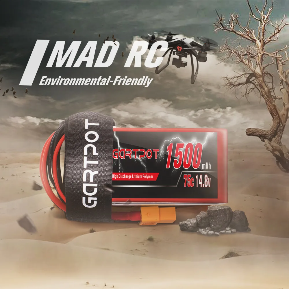 2 упаковки аккумулятор GARTPOT lipo 1500 мАч 14 8 в fpv 75C Lipo для дрона с XT60 радиоуправляемого