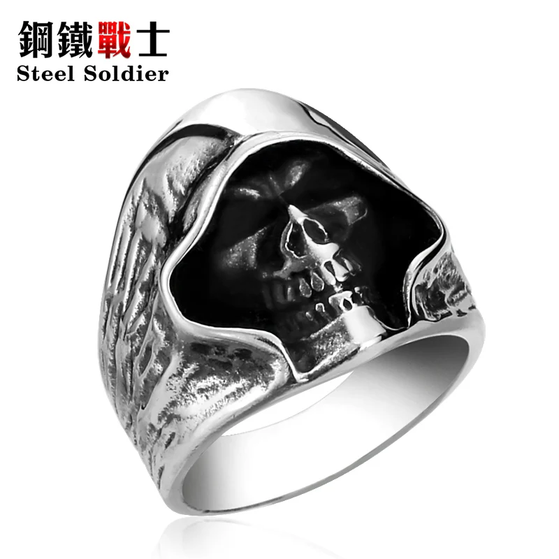 Стальной солдат хорошая детализация череп смерти Винтажное кольцо для мужчин из