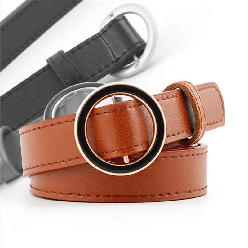 2019 Classic Round Circle Belt for Women Metal Pin Buckle PU Leather Black White Red Waist Belts Ladises Jeans Pants Waistbands |