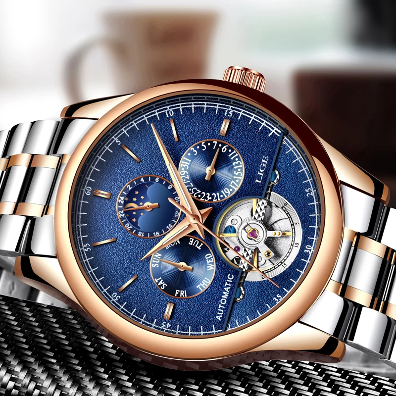 Фото Relojes LIGE Мужские автоматические механические Спортивные часы мужские роскошные Relojes LIGE Мужские автоматические механические Спортивные часы мужские роскошные