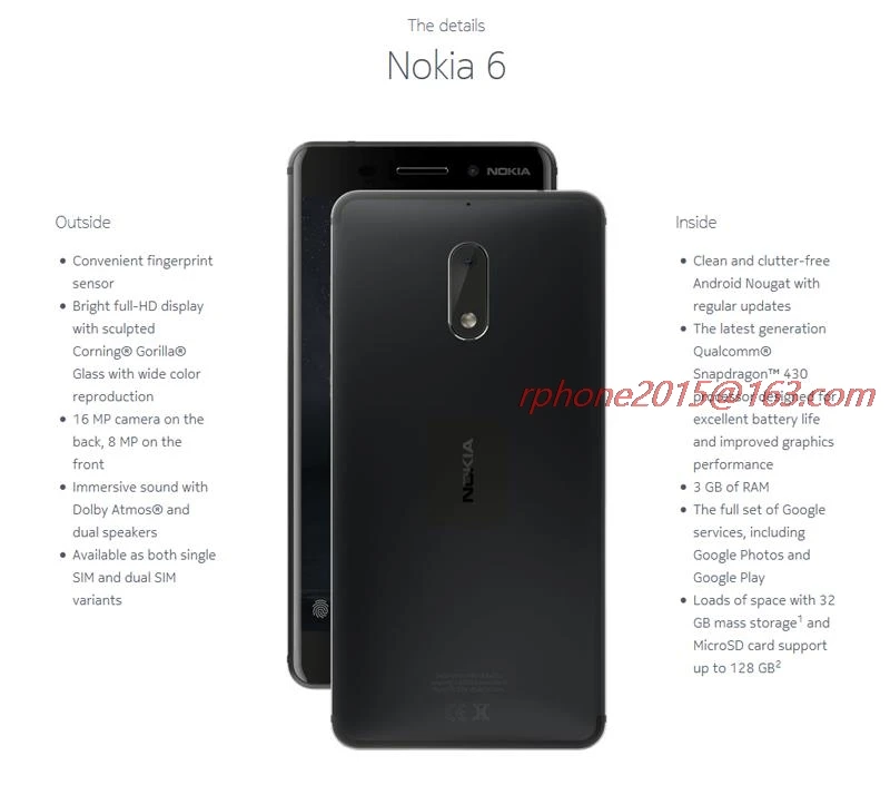 Nokia 6 LTE Восстановленный мобильный телефон 4G 16MP Android 7 Octa Core 5 ''отпечаток пальца