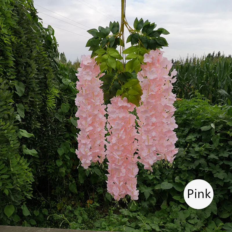 Pink B Искусственный цветок глицинии лоза потолок DIY свадебная АРКА из ротанга Бобы Цветок струны букет вечерние украшения для дома Рождественский цветок настенный Декор - Цвет: Pink B